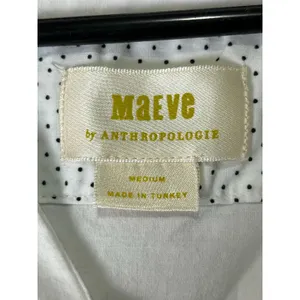 Maeve Crop Bubble Shirt White Medium Button Front Balloon Sleeve Blouse Modern thumbnail 5