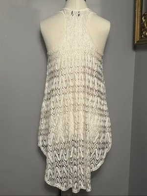 Elif for Jordan Taylor Medium VINTAGE Cream Crochet Lace Sleeveless Tunic thumbnail 2