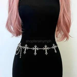 Silver Y2K Gothic Cross Waist Chain Belt, Fits 12 to 35 Inches, X7GA1367 thumbnail 6