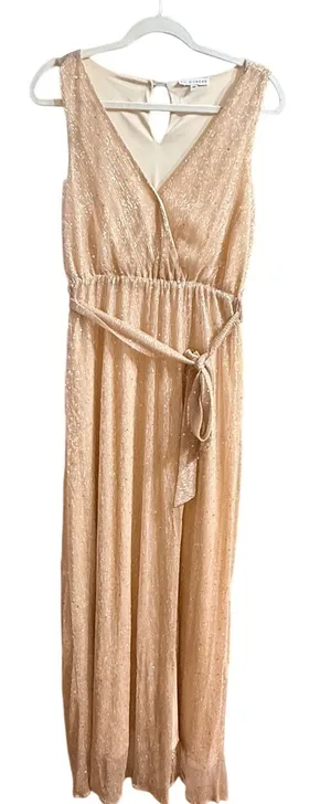 Baltic Born Sparkle Gown Champagne Gold Metallic Shimmer Maxi Dress Sz M thumbnail 1