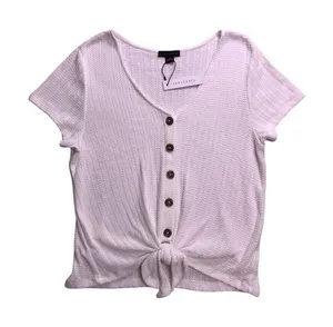Sanctuary Top Women XL White Tie Front Button V-Neck Short Sleeve CT3335P11 thumbnail 1