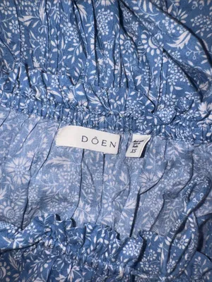 NEW DÔEN Ditsy Floral Organic Cotton Smocked Midi Blue Garden Bloom Dress sz XS thumbnail 8