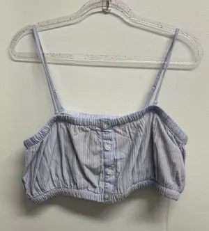 American Eagle Striped Lavender Button-Front Cropped Cami thumbnail 1