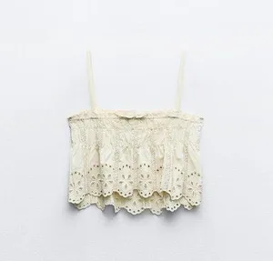 ZARA NWT Ecru EMBROIDERED STRAPPY TOP. Size XL thumbnail 7