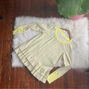 Anthropologie Ella Mara Yellow Striped Top Peplum Ruffles thumbnail 4