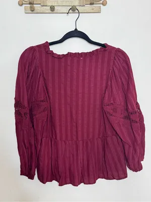 bohme Wine Red Crochet Sleeve Peasant Top New thumbnail 4