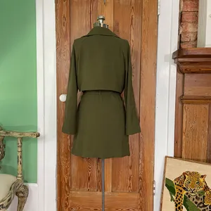 SOPHIE RUE Classic Lightweight Belted Lightweight Olive Green Trench Coat~XL thumbnail 7