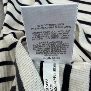 EXPRESS Women's X-Small Striped Ribbed Knit Puff Sleeve Top Cream Black Blouse thumbnail 9