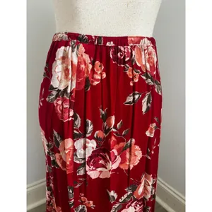 Vintage Red Floral Maxi Skirt sz Small 25 Coastal‎ Chic Resort 80s Boho Romantic thumbnail 10