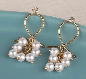 White Pearl Dangle Drop Earrings for Women Gold thumbnail 3