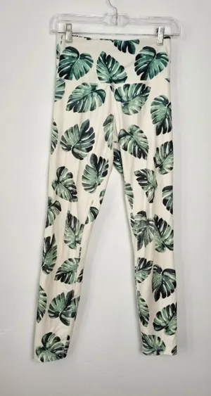 Wildfox Sweat Leggings Green Palm Print High Waist Sportswear Gym Workout Small thumbnail 1