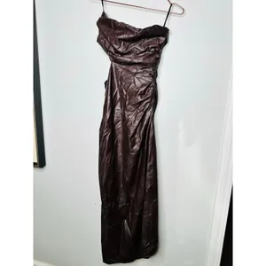 ALC Frank Brown Faux Leather Sleeveless Strapless Ruched Side Cutout Andie Dress 8 thumbnail 5