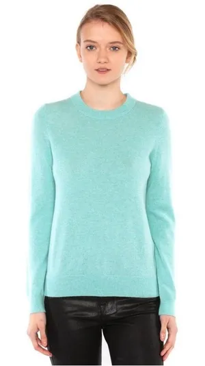 JENNIE‎ LIU Pure Cashmere Long Sleeve Crew Neck Pullover Sweater Aqua Teal thumbnail 1