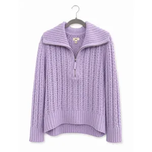Aerie Lavender Cable Knit Quarter Zip Sweater Oversized Mock Neck Pullover thumbnail 2