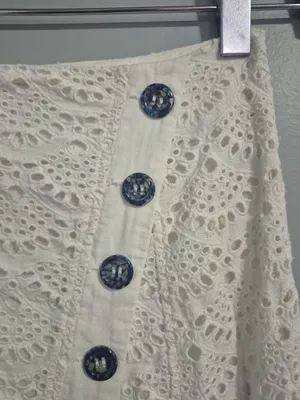 Tanya Taylor Cream Lace bohemian crochet Button-Front Women's midi Skirt size 2 thumbnail 6