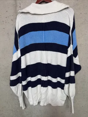 aerie woman oversized Striped Half-Zip Sweater in Navy, White & Light Blue sz M thumbnail 3