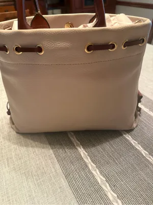 Dooney & Bourke Cream Leather Drawstring Tote with Brown Trim thumbnail 3