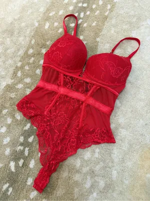 Rachel Roy Red Lace Bodysuit Teddy Size L Underwire Sheer Lingerie thumbnail 3