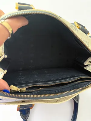 MCM Vintage Visetos Boston Satchel Ivory Black Monogram Top Handle Bag thumbnail 7