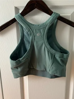 Lululemon Ribbed High Neck Nulu Bra in Tidewater Teal thumbnail 3