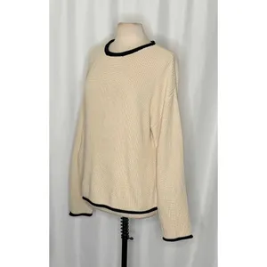 BALTIC BORN Beige‎ Ivory Black Pullover Sweater Rolled Edges Knitwear Large thumbnail 4
