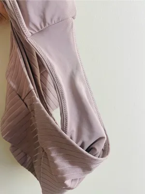 Aerie High Waisted High Cut Cheeky Bikini Bottom M Mauve Ribbed Crossover thumbnail 4