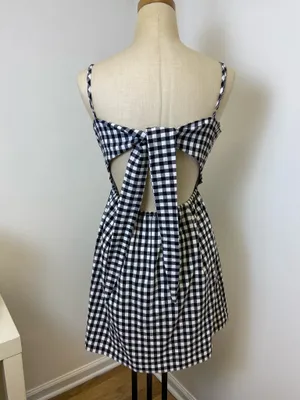Black & White Gingham Mini Sundress | Cutout Tie Back thumbnail 3