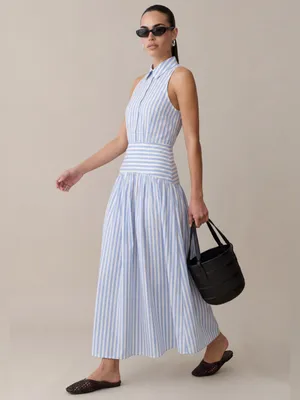 NWT Few Moda Blyss Dress size 4 Light Blue Stripe midi maxi drop waist o.p.t thumbnail 2