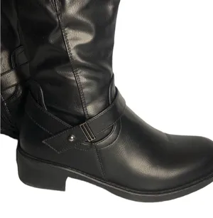 Dream Paris Black Knee High Riding Boots Side Zipper Buckles 1.25 inch Heel Sz 5 thumbnail 4