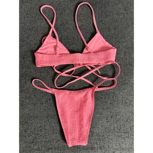 Monday Swimwear St.martin Bikini Top Bottom Set Textured in Azalea Pink size P/S thumbnail 5