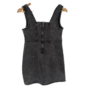 No Boundaries Black Denim Square Neck Pinafore Mini Dress Small Distressed‎ Grunge Goth Y2K thumbnail 2