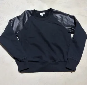 Evereve Black Sweatshirt with Faux Leather Shoulder Panels medium thumbnail 1