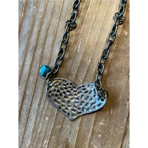 Boho Western Heart Necklace with Turquoise Bead Charm New thumbnail 4
