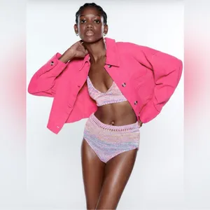 ZARA CROPPED COTTON Pink Jacket‎ /Over shirt Size M thumbnail 7