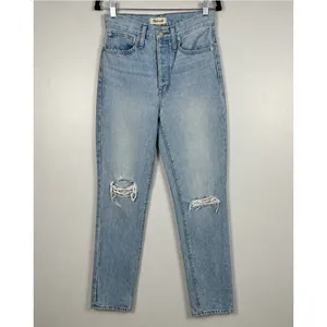 Madewell Classic‎ Straight Jeans Size 25 Blue Distressed High Rise Rigid Denim thumbnail 3