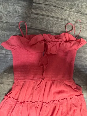 Mi ami Coral Red Off-Shoulder Tiered Midi Skirt thumbnail 4