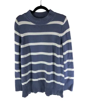GAP Womens Sweater Tunic Mock Neck Striped Blue White XL thumbnail 1