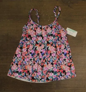 Swim Solutions Pleated Tankini Swim Top 806836 Black Multi 14 thumbnail 1