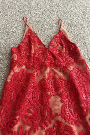 Free People Red and Cream Sequin/Lace Dress thumbnail 2