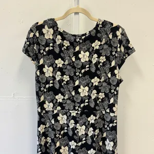 Style & Co Black White Floral Twist Front Midi Dress Size L Short Sleeve Stretch thumbnail 6