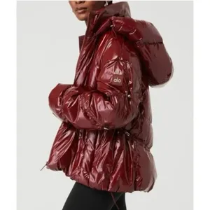 Alo Yoga Stunner Puffer Jacket Cranberry Red Winter Insulated Glossy Oversized thumbnail 4