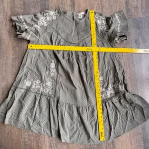 FESTI Olive Green Embroidered Dobby Mini Dress Cotton Linen Boho Size 0 - Large thumbnail 6