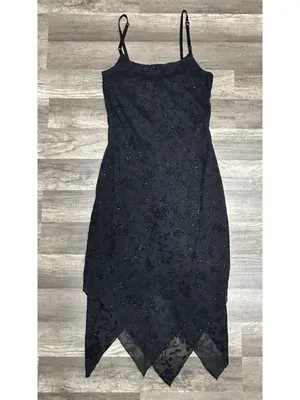 Vtg Black Velvet Burnout Midi Dress Medium Floral handkerchief hem Whimsigoth thumbnail 5