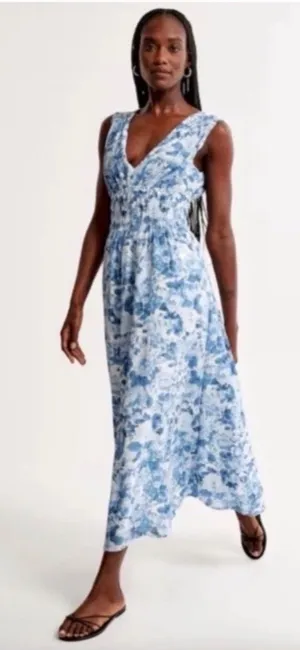 Abercrombie & Fitch Crinkle Textured Smocked Waist Maxi floral Dress Size Small thumbnail 1