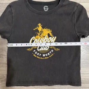 Texas Rodeo Women Top Size XL Cowboy Club Fort Worth Ribbed‎ Crop Washed Black thumbnail 5