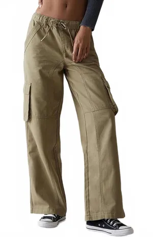 Pacsun Cotton Drawstring Waist Baggy Cargo Pants NWT Aloe Olive Green Small thumbnail 1