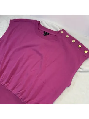 Ann Taylor Petite Shoulder Button Top Vibrant Pink Women's Large NWT thumbnail 5