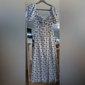 NEW Puff Sleeve Floral Split Maxi Flowy A Line Beach Dress S $59 thumbnail 4