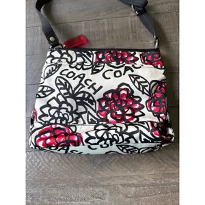 COACH Graffiti Kyra Poppy‎ black white red sateen shoulder crossbody bag F16864 thumbnail 8