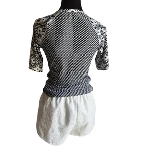 Old Navy Black White Print Rash Guard Swim Top UPF Short Sleeve Small thumbnail 2
